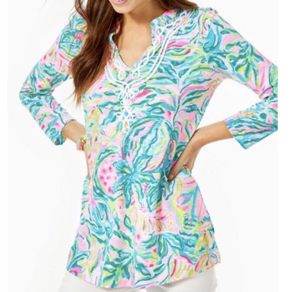 NWT Lilly Pulitzer Kaia SlubKnit Tunic Top Size S Multi One in a Melon Bust 36"